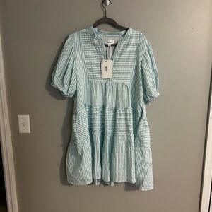 Green and White Tiered Smocked Mini Sundress